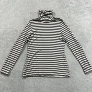 Gallery Sweater Women's Large Striped Gray White Lightweight Long Sleeve Casual